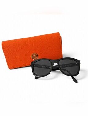 Tory Burch Black Square Sunglasses w/ Silver Logo Hardware